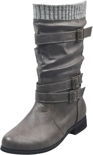 Snow Boots for Women Mid Calf Boots for Women Fall Winter New Women's Boots Mid Calf Raw Edge Women's Leather Boots