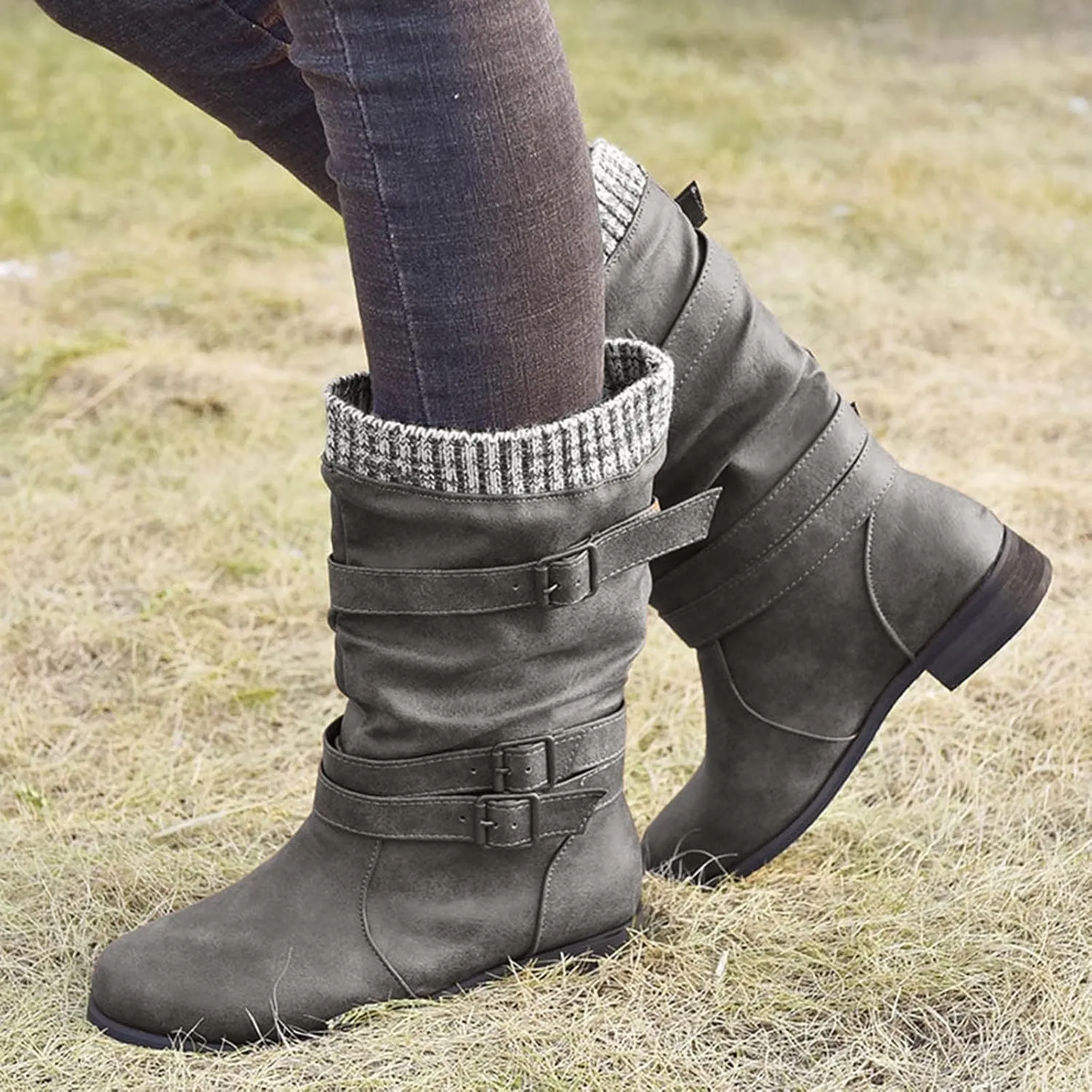 Snow Boots for Women Mid Calf Boots for Women Fall Winter New Women's Boots Mid Calf Raw Edge Women's Leather Boots