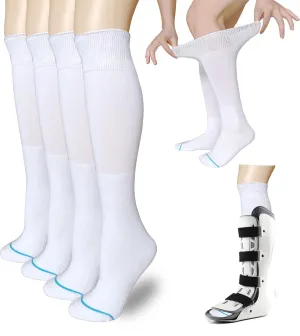 Socks Liner for Orthopedic Walking Boots Walker Brace Shoe,Medical Tube Socks Under Air Cam Walkers and Fracture Boot Cast Surgical leg Cover White 2 Pairs