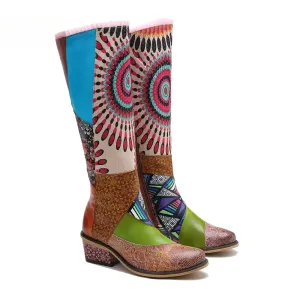 Socofy Genuine Leather Casual Vintage Boots Warm Knee Long Boots