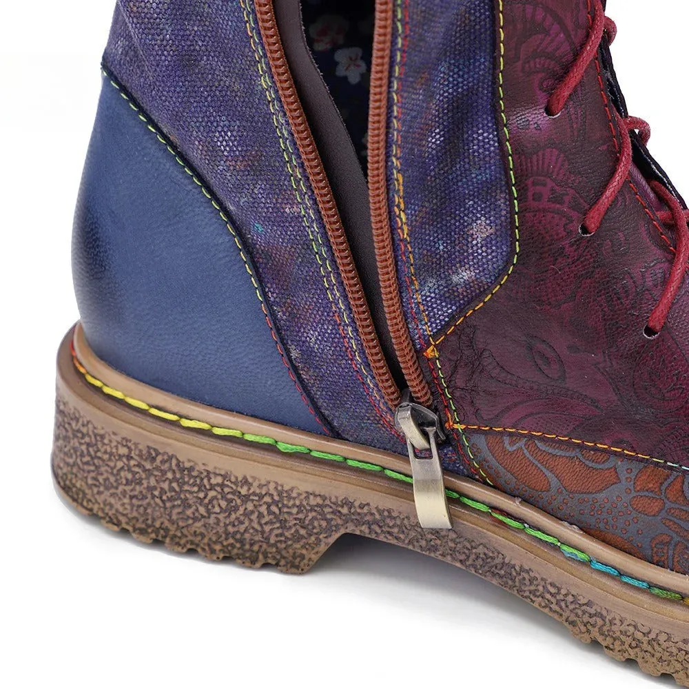 Socofy Vicconfy Locomotive Texture Dark Flower Women's Boots Flat Women's Boots