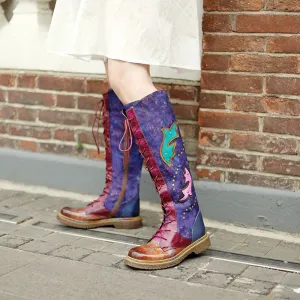 Socofy Vicconfy Locomotive Texture Dark Flower Women's Boots Flat Women's Boots