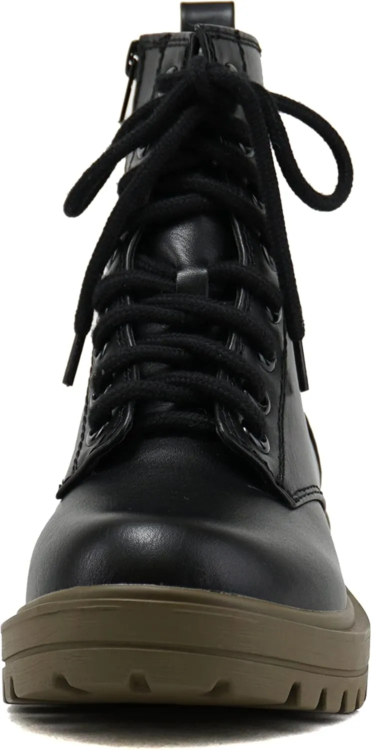 Soda FIRM - Lug Sole Combat Ankle Bootie Lace up w/Side Zipper