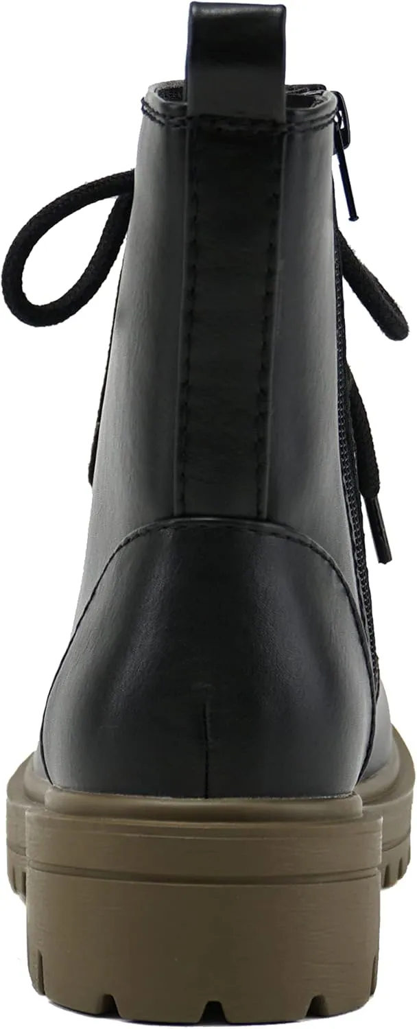 Soda FIRM - Lug Sole Combat Ankle Bootie Lace up w/Side Zipper
