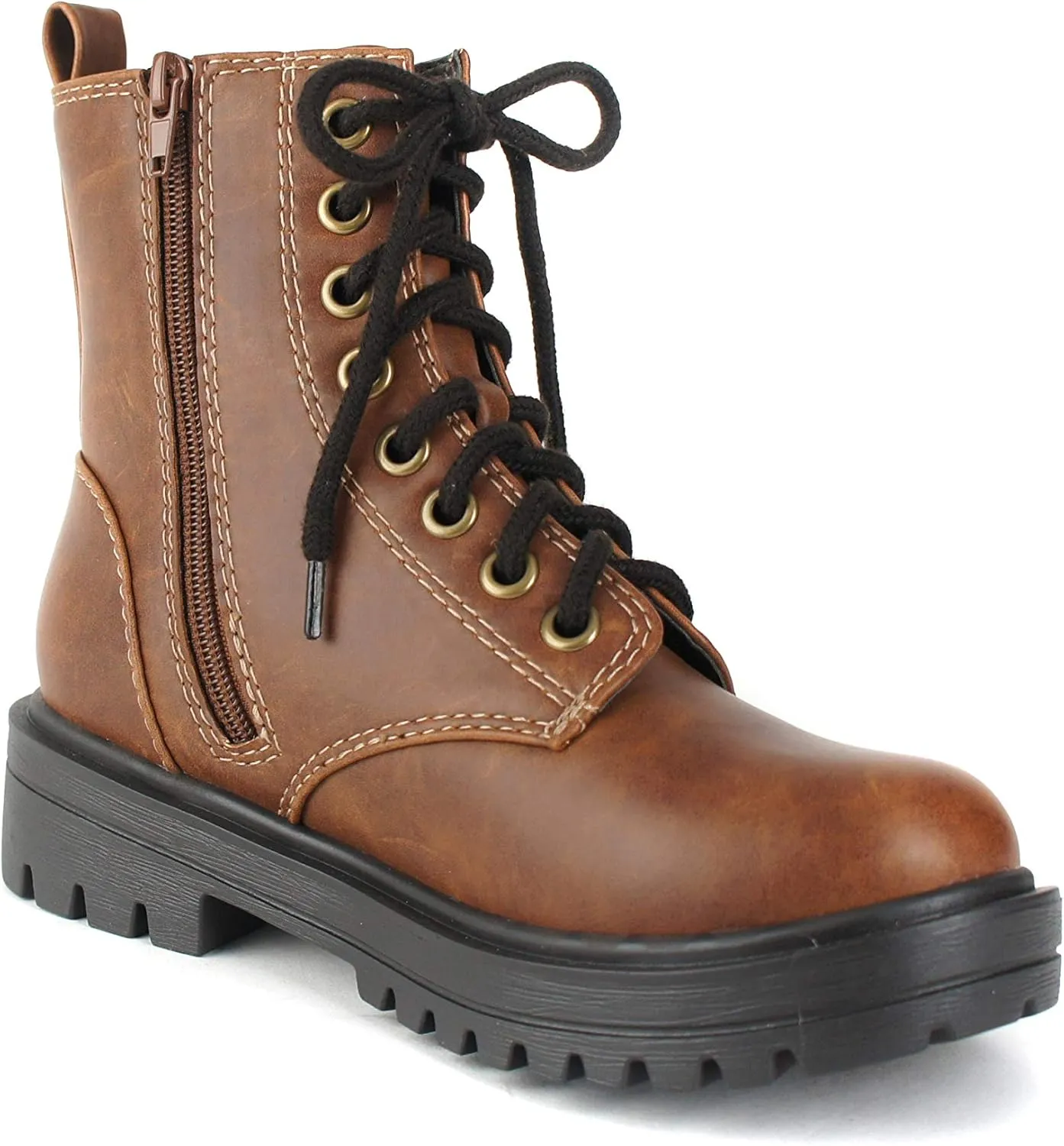 Soda FIRM - Lug Sole Combat Ankle Bootie Lace up w/Side Zipper