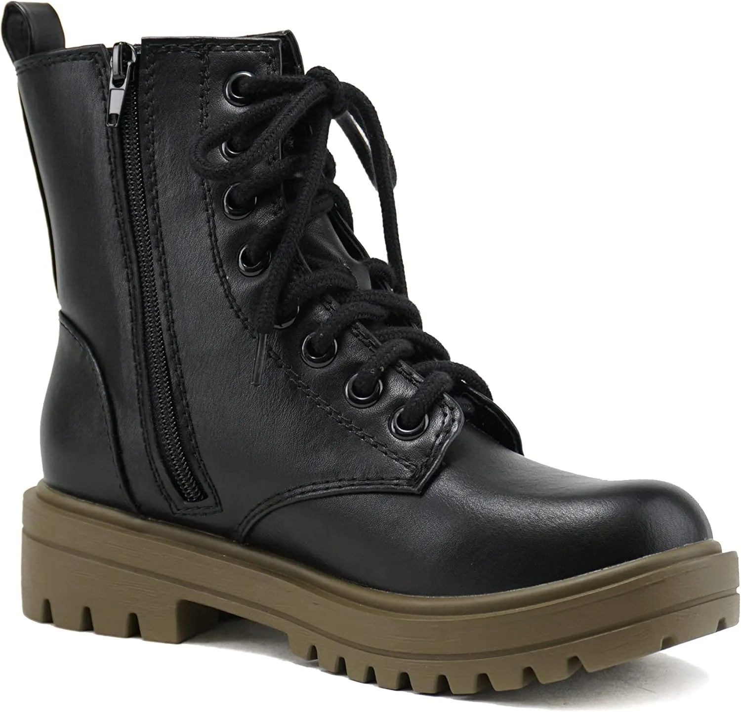 Soda FIRM - Lug Sole Combat Ankle Bootie Lace up w/Side Zipper
