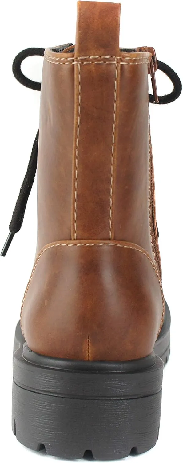 Soda FIRM - Lug Sole Combat Ankle Bootie Lace up w/Side Zipper