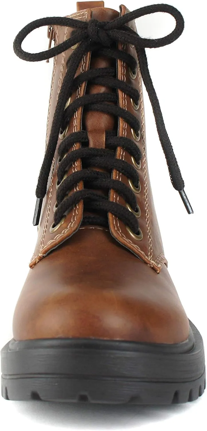 Soda FIRM - Lug Sole Combat Ankle Bootie Lace up w/Side Zipper