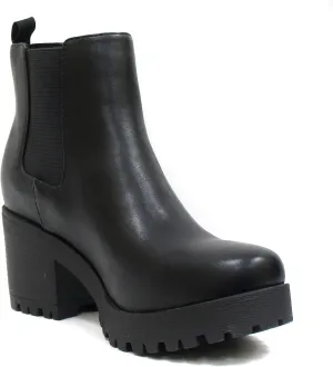 Soda Top Shoes Jaber Ankle Boot w/Lug Sole Elastic Gore and Chunky Heel