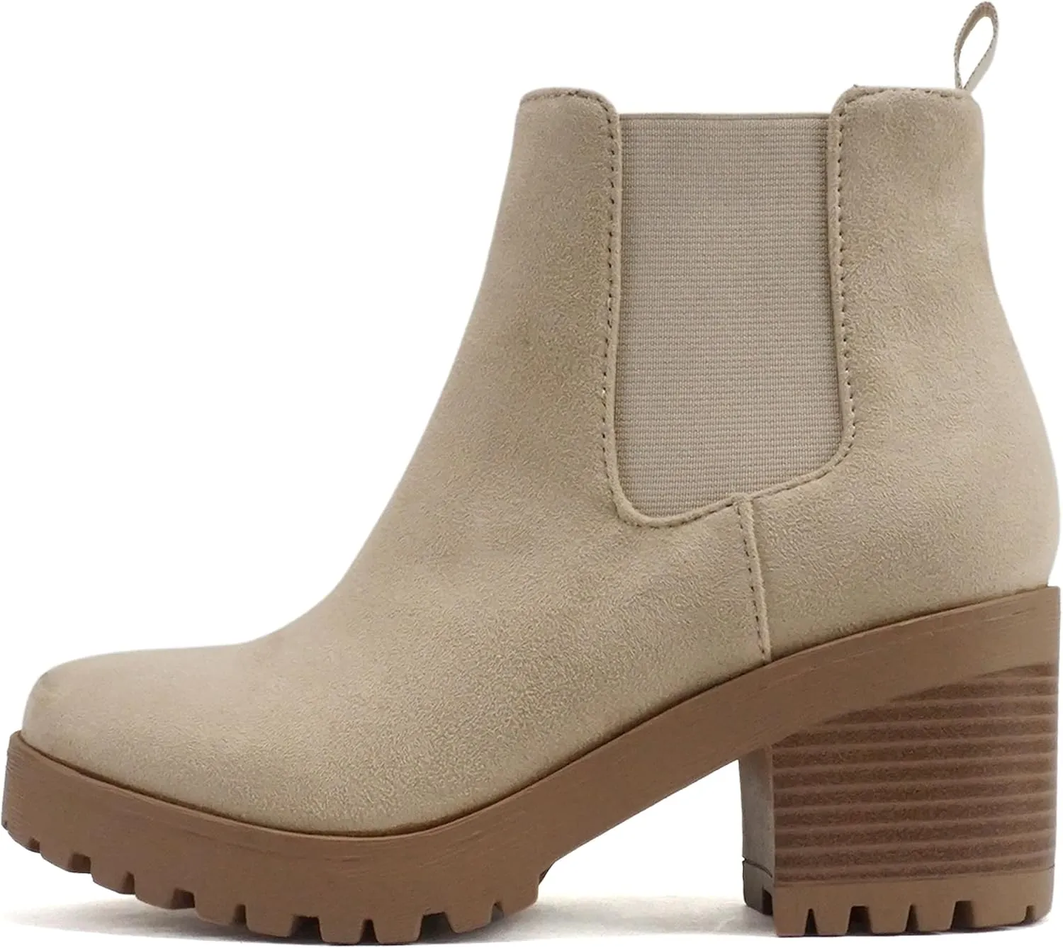 Soda Top Shoes Jaber Ankle Boot w/Lug Sole Elastic Gore and Chunky Heel