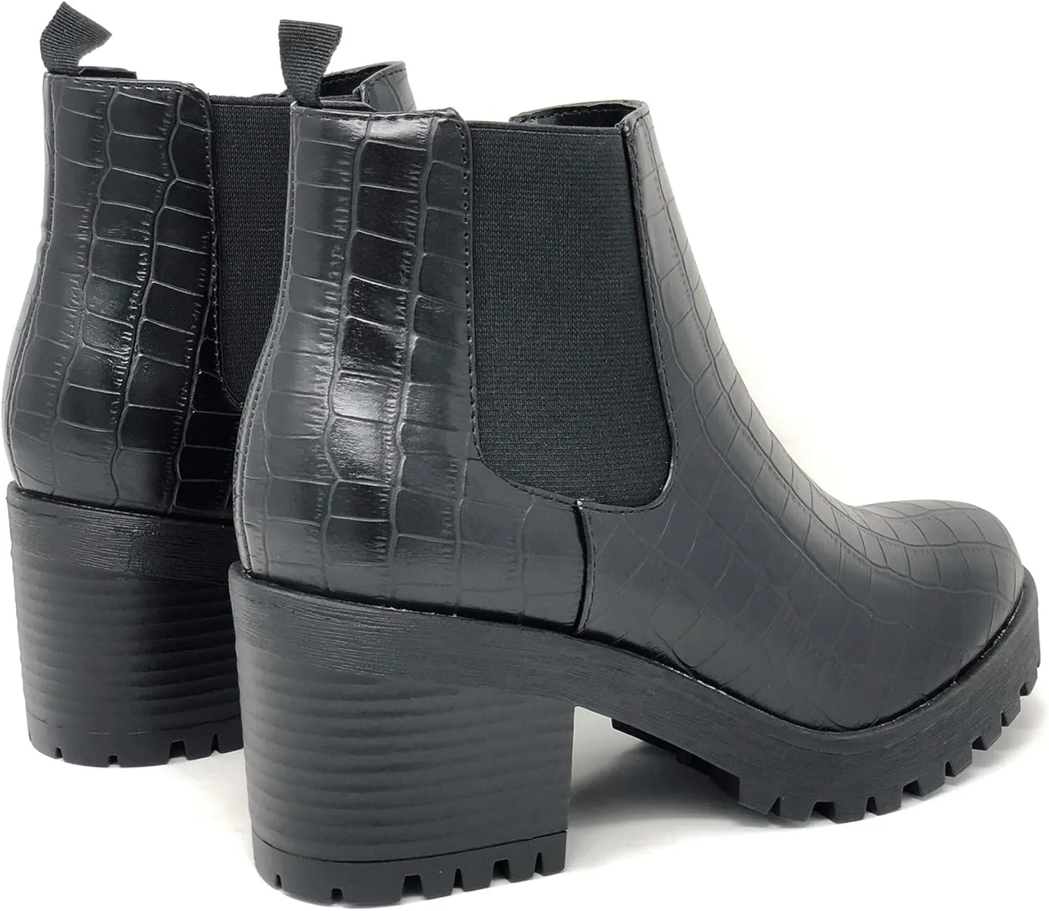 Soda Top Shoes Jaber Ankle Boot w/Lug Sole Elastic Gore and Chunky Heel