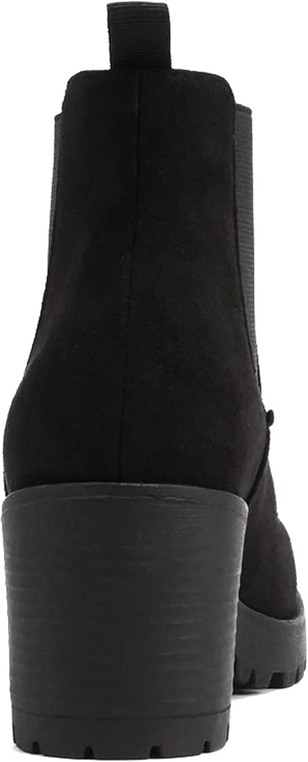 Soda Top Shoes Jaber Ankle Boot w/Lug Sole Elastic Gore and Chunky Heel