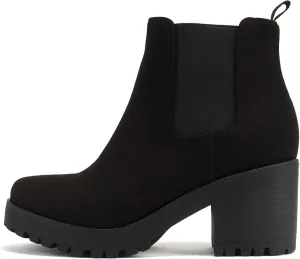 Soda Top Shoes Jaber Ankle Boot w/Lug Sole Elastic Gore and Chunky Heel
