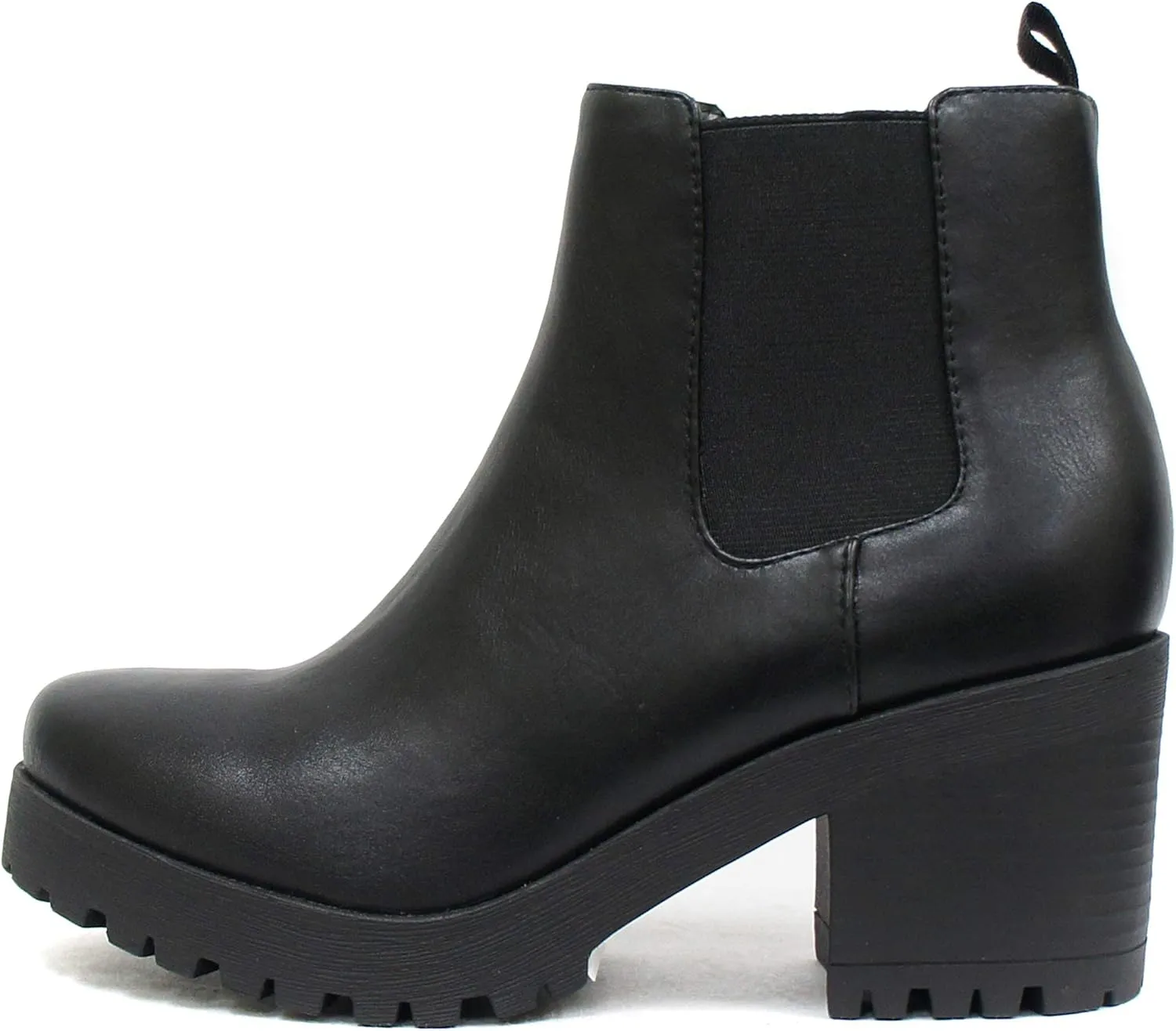 Soda Top Shoes Jaber Ankle Boot w/Lug Sole Elastic Gore and Chunky Heel