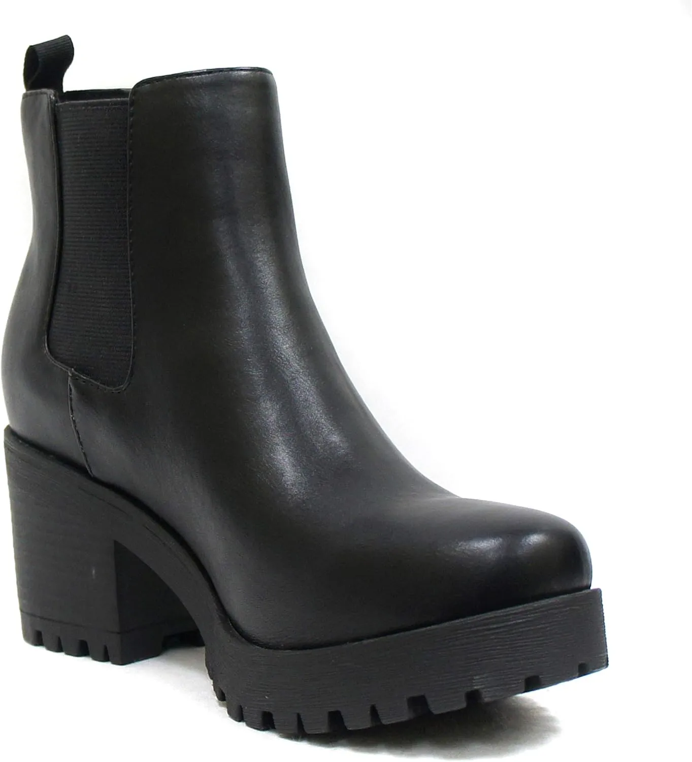 Soda Top Shoes Jaber Ankle Boot w/Lug Sole Elastic Gore and Chunky Heel