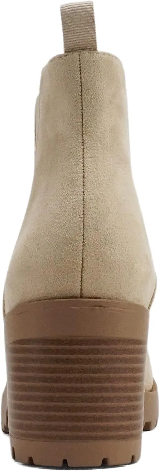 Soda Top Shoes Jaber Ankle Boot w/Lug Sole Elastic Gore and Chunky Heel