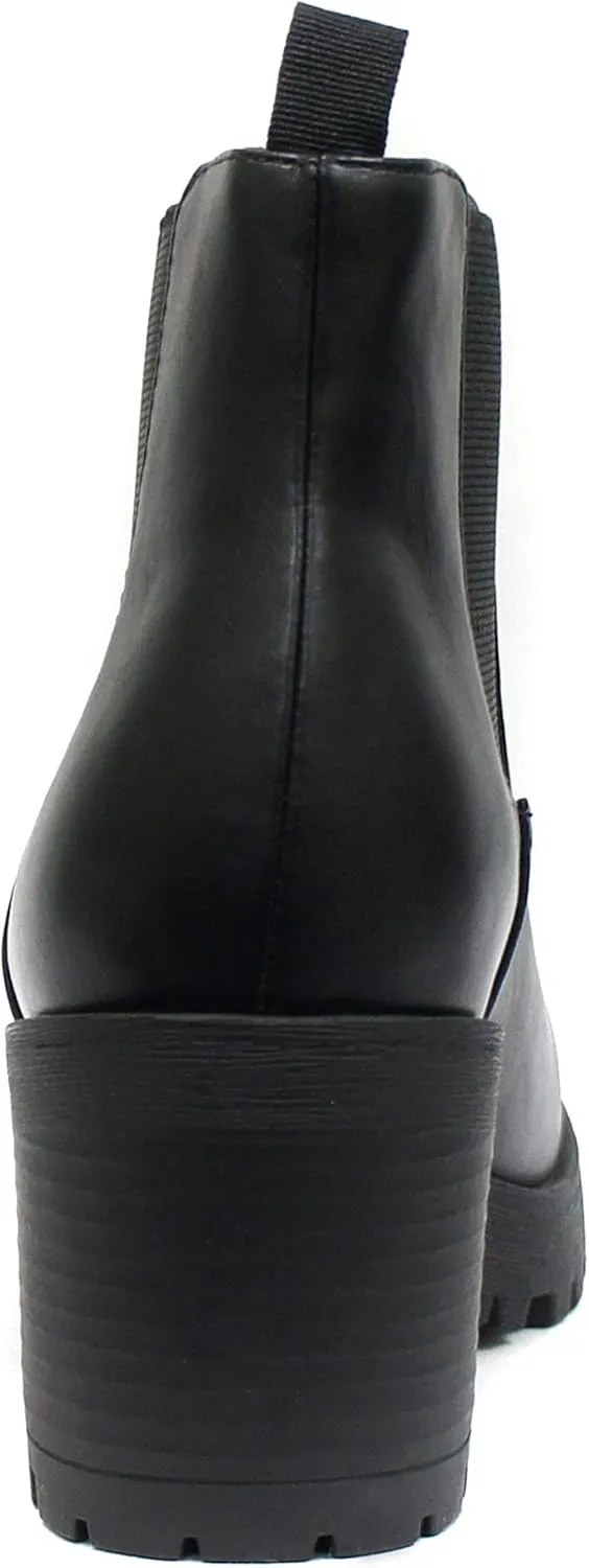 Soda Top Shoes Jaber Ankle Boot w/Lug Sole Elastic Gore and Chunky Heel
