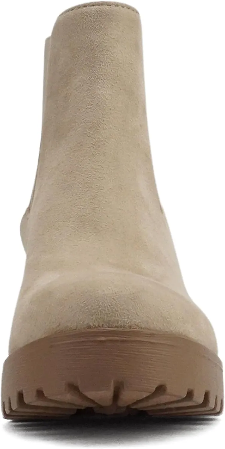 Soda Top Shoes Jaber Ankle Boot w/Lug Sole Elastic Gore and Chunky Heel