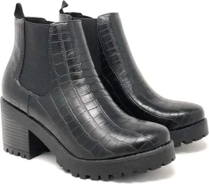 Soda Top Shoes Jaber Ankle Boot w/Lug Sole Elastic Gore and Chunky Heel