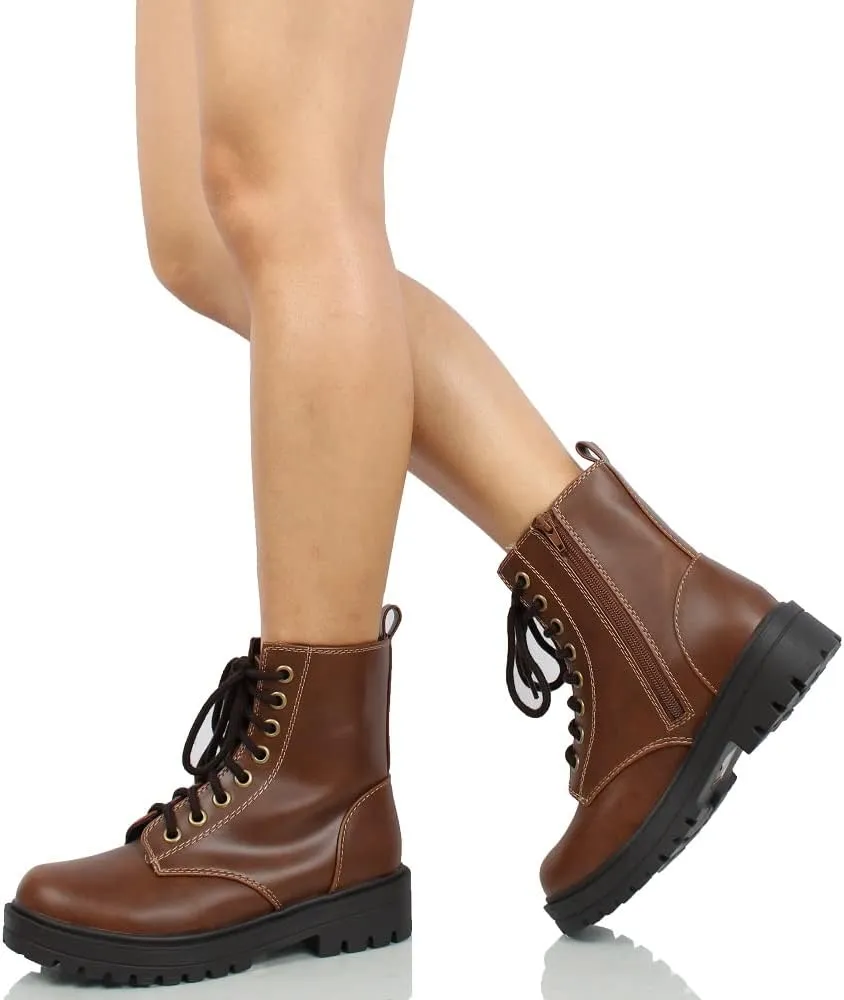 Soda Women's Combat Lace Up Ankle Boot