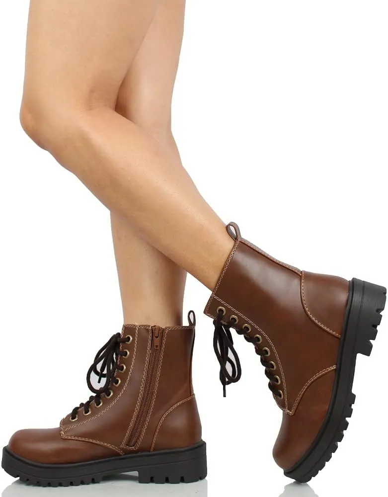 Soda Women's Combat Lace Up Ankle Boot