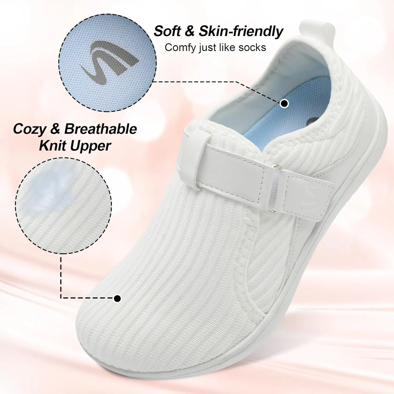 Spesoul Wide Womens Walking Shoes Adjustable Diabetic Shoes Breathable Zero Drop Barefoot Shoe Neuropathy Edema Nursing Shoe Wide Width Sneakers