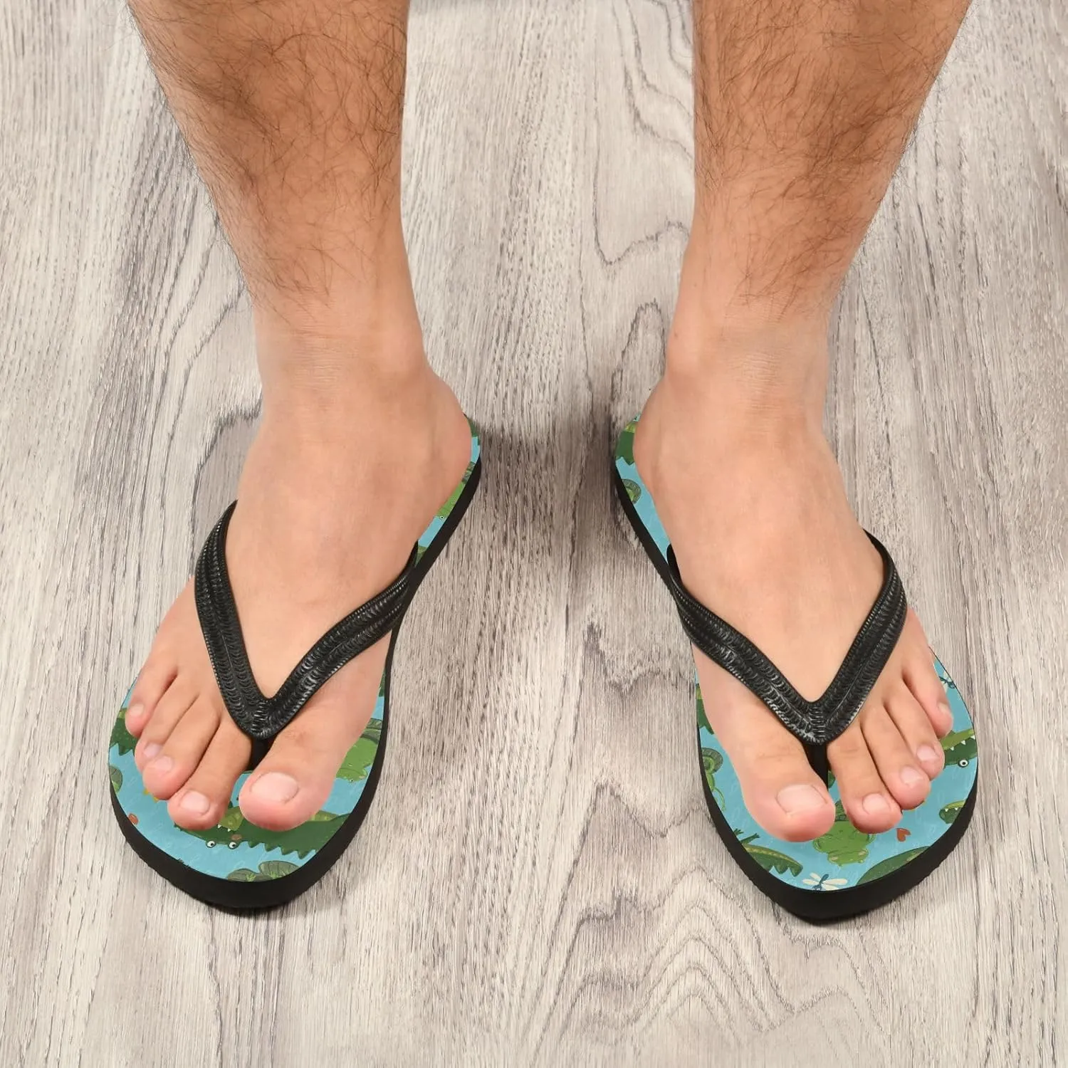 SPRIPORT Frogs Crocodiles Blue Slim Flip Flops for Women Men Comfortable Casual Thong Cushion Sandals with Non-Slip Rubber Sole Outdoor Sandals for Beach Summer Walking