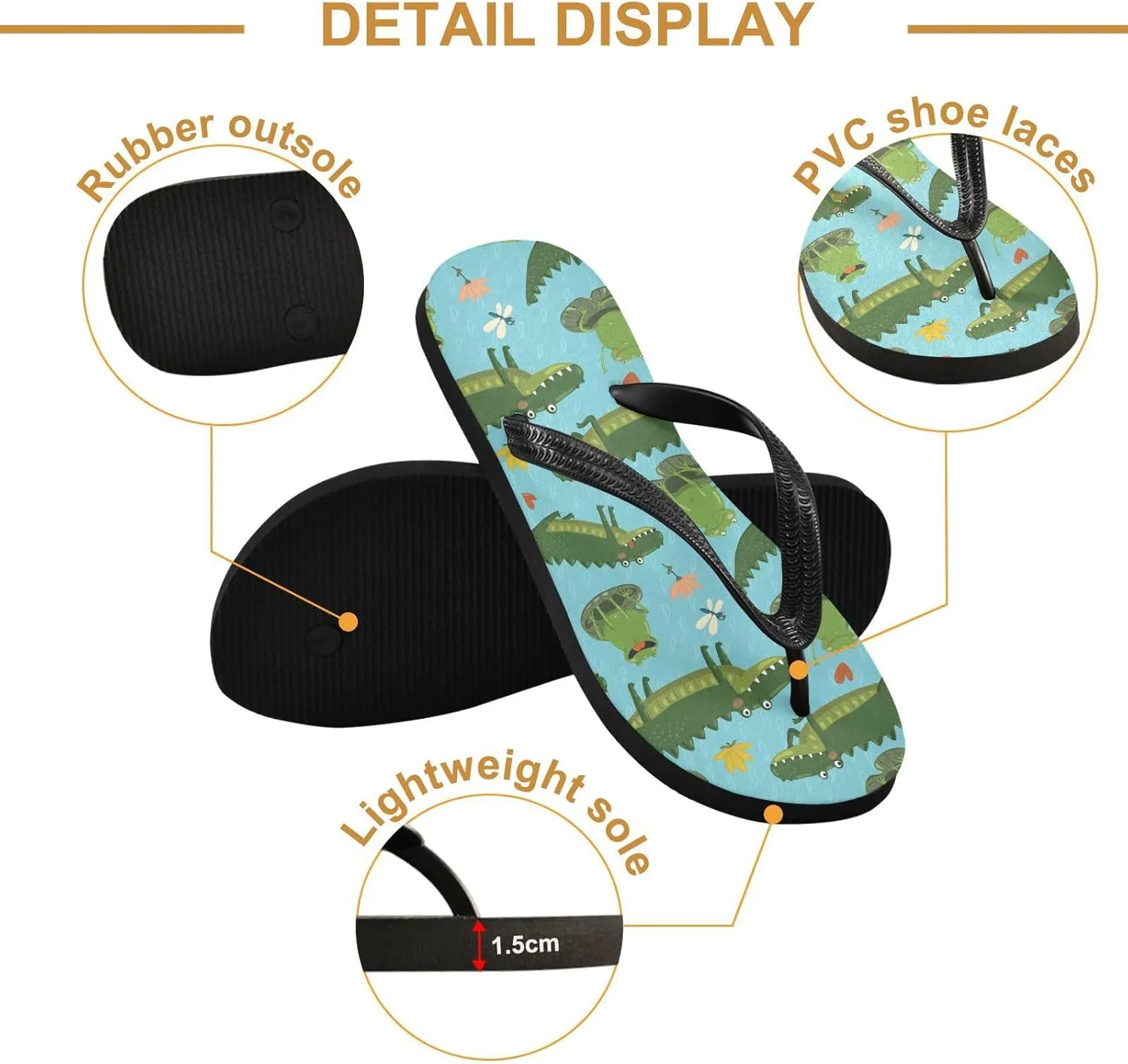 SPRIPORT Frogs Crocodiles Blue Slim Flip Flops for Women Men Comfortable Casual Thong Cushion Sandals with Non-Slip Rubber Sole Outdoor Sandals for Beach Summer Walking