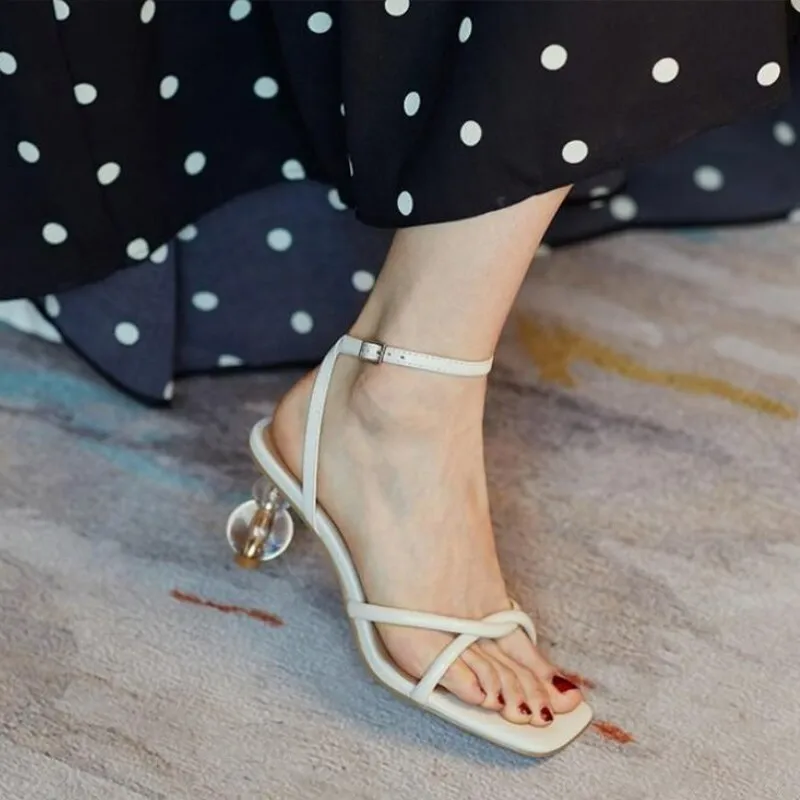 Square Toe Mid Heels Peep Toe Backstrap Sandals
