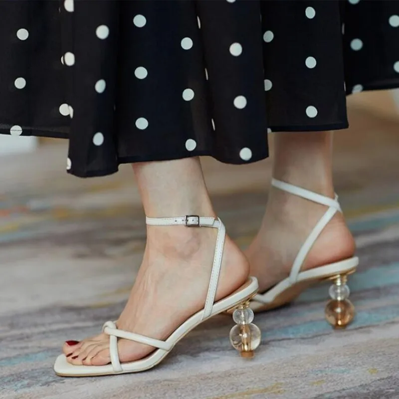 Square Toe Mid Heels Peep Toe Backstrap Sandals