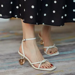 Square Toe Mid Heels Peep Toe Backstrap Sandals