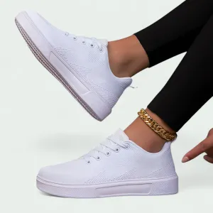 Strazoro | Women's White Knit Trainers Lightweight Breathable Casual