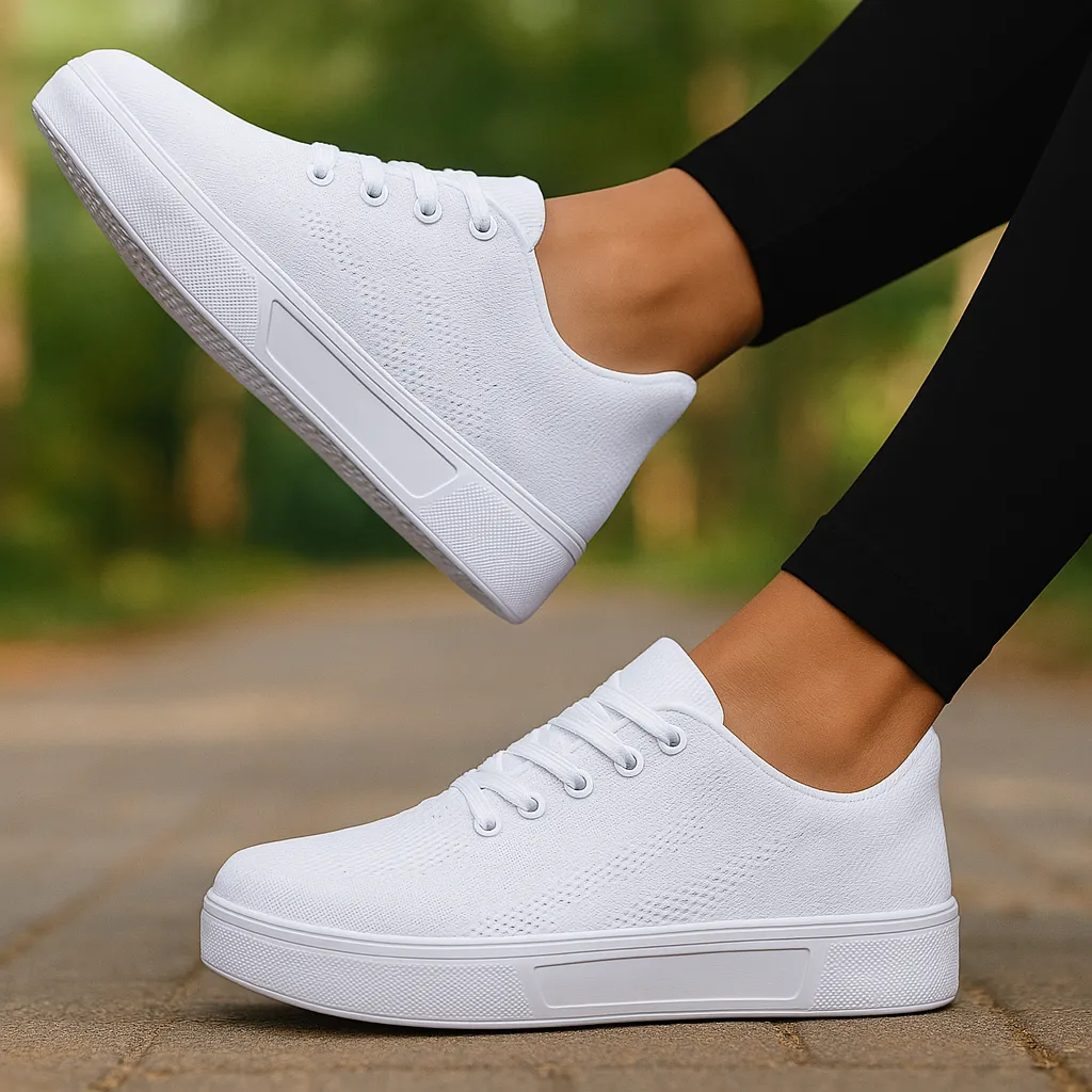 Strazoro | Women's White Knit Trainers Lightweight Breathable Casual
