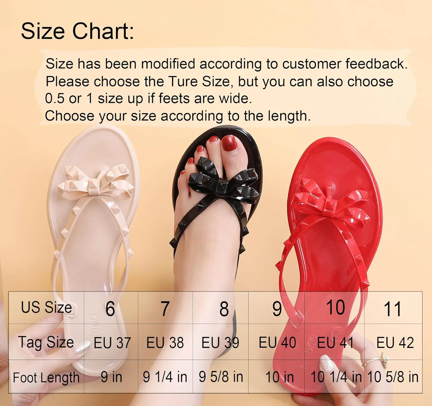 Studded Jelly Shoes for Womens Bow Flip Flops Jellies Sandals Flat Black Summer Beach Thong with Rivets Strappy Slides Slip On