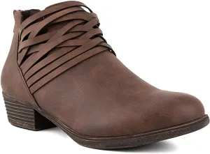 Sugar Women's Rhett Casual Boho Short Ankle Bootie with Criss Cross Straps Boot