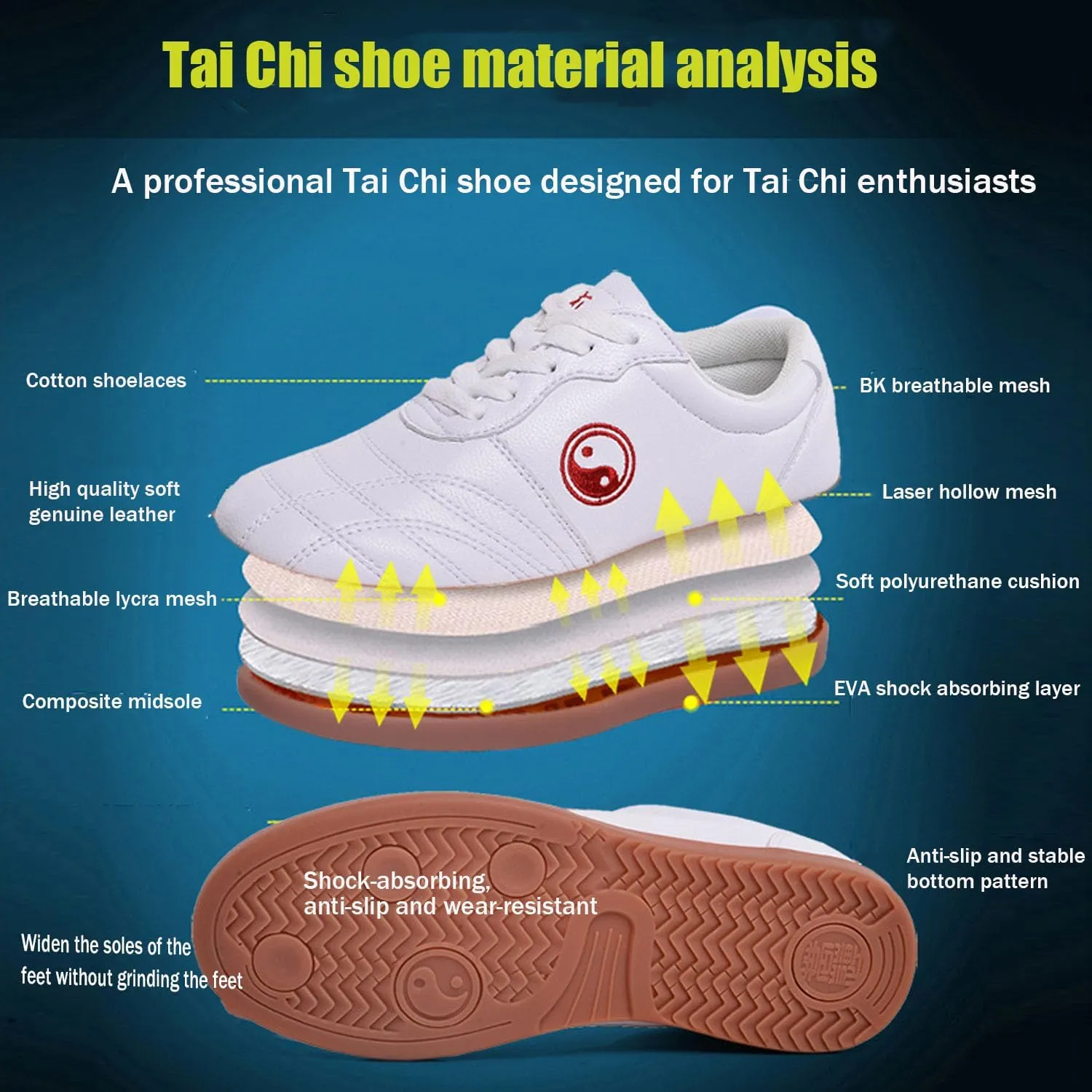 Tai Chi Shoes for Men Non Slip Martial Arts Shoes Women Leather Tai Chi Kung Fu Training Shoes,Taekwondo Shoes,Kung Fu Shoes(Size:45EU/9.5 US,Color:Black)