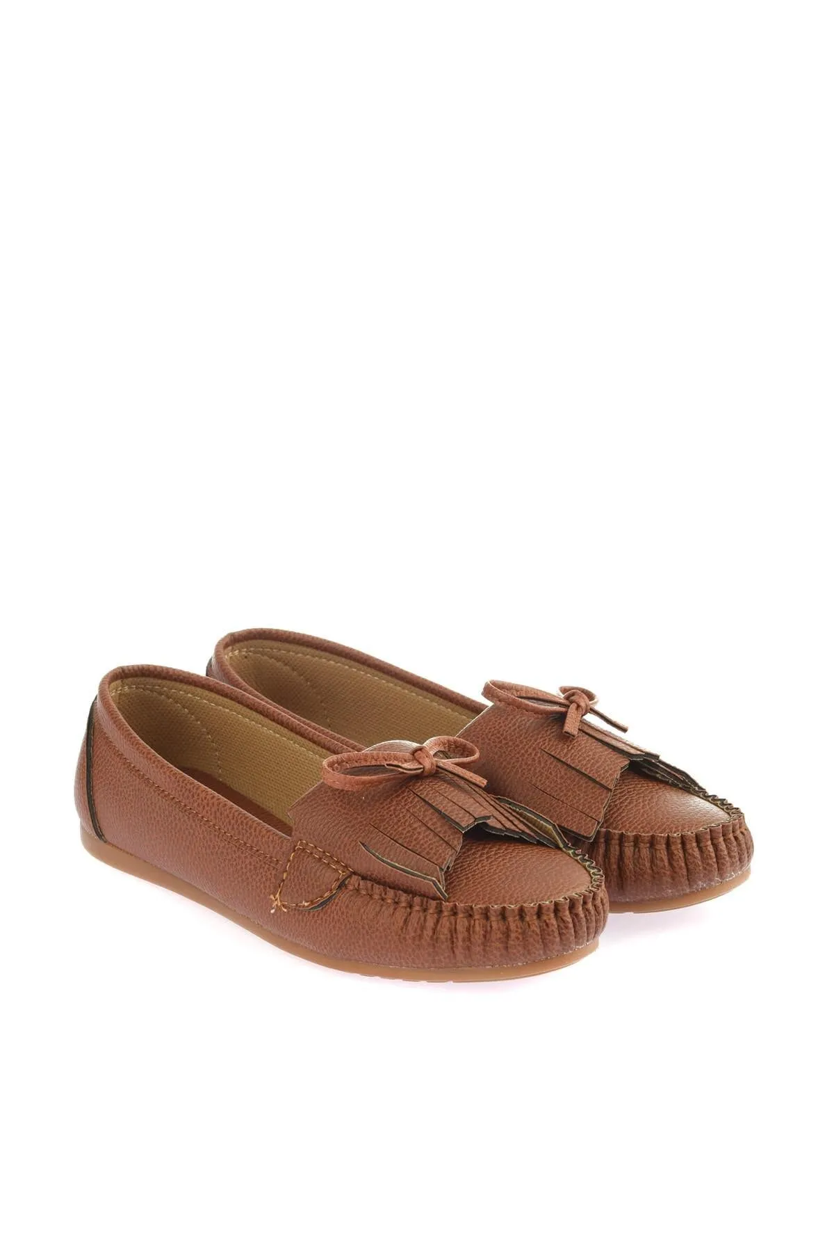 Tan Bow Women Loafer Shoes