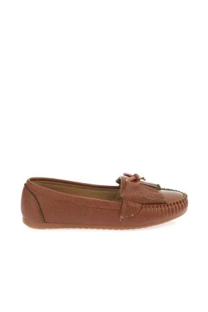 Tan Bow Women Loafer Shoes