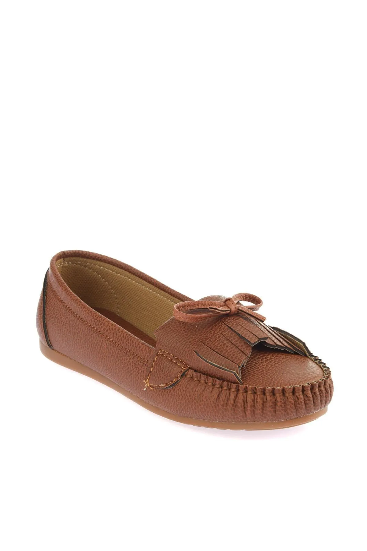 Tan Bow Women Loafer Shoes