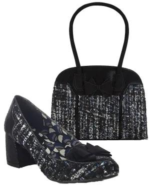 Thalia Black Tweed Low Heel Court Shoes & Matching Kobe Bag by Ruby Shoo