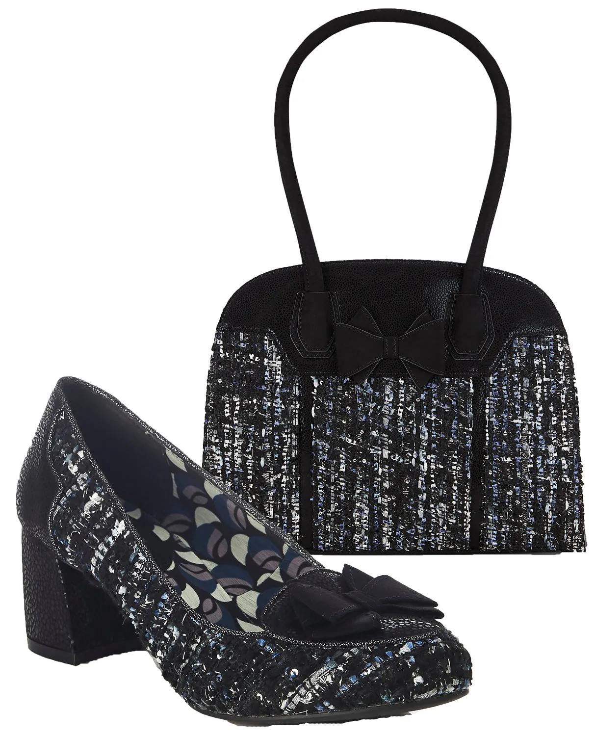Thalia Black Tweed Low Heel Court Shoes & Matching Kobe Bag by Ruby Shoo
