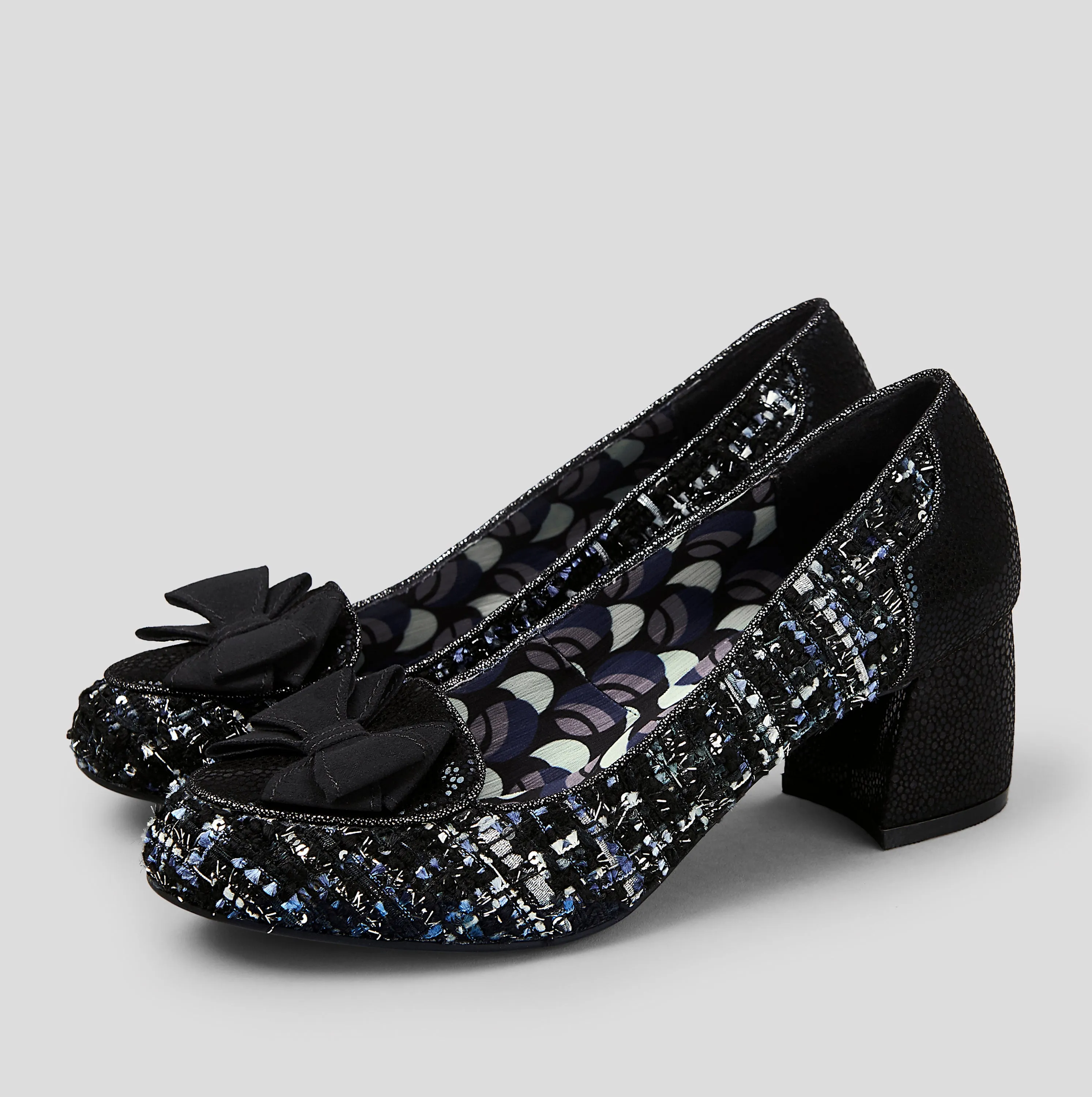 Thalia Black Tweed Low Heel Court Shoes & Matching Kobe Bag by Ruby Shoo
