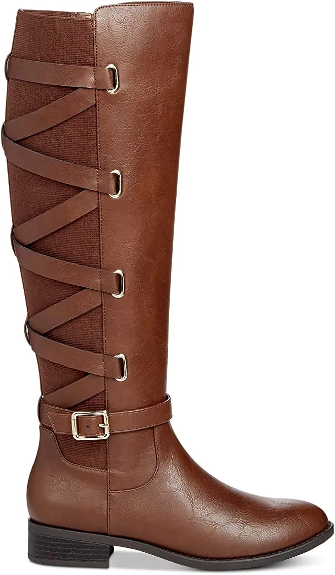 Thalia Sodi Womens Veronika Fabric Closed Toe Knee High, Cognac, Size 6.5