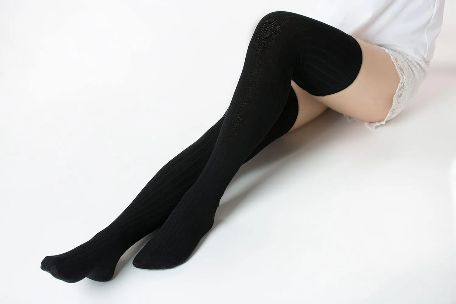 Thigh-High Socks | Womens Striped Cotton Thigh High Tube Sock | Over Knee Boot Socks