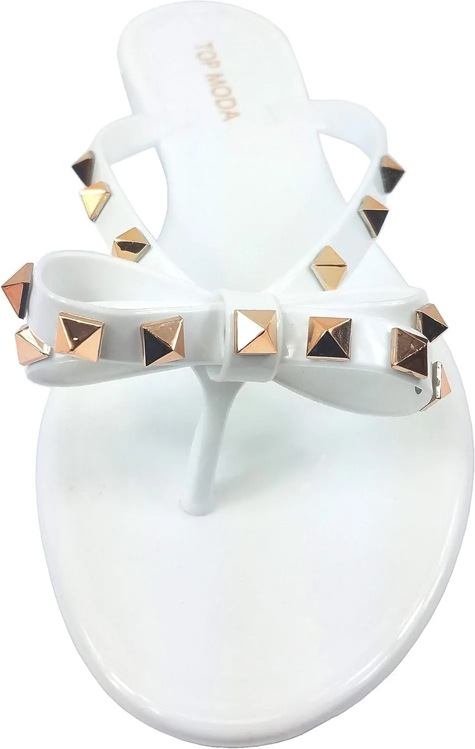 TOP Moda Womens Studded Jelly Flip Flops Sandals with Bow