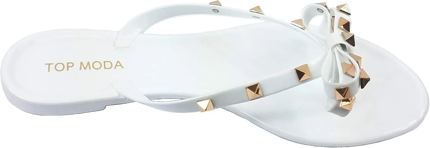 TOP Moda Womens Studded Jelly Flip Flops Sandals with Bow