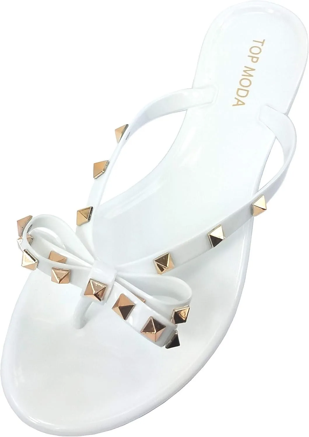 TOP Moda Womens Studded Jelly Flip Flops Sandals with Bow