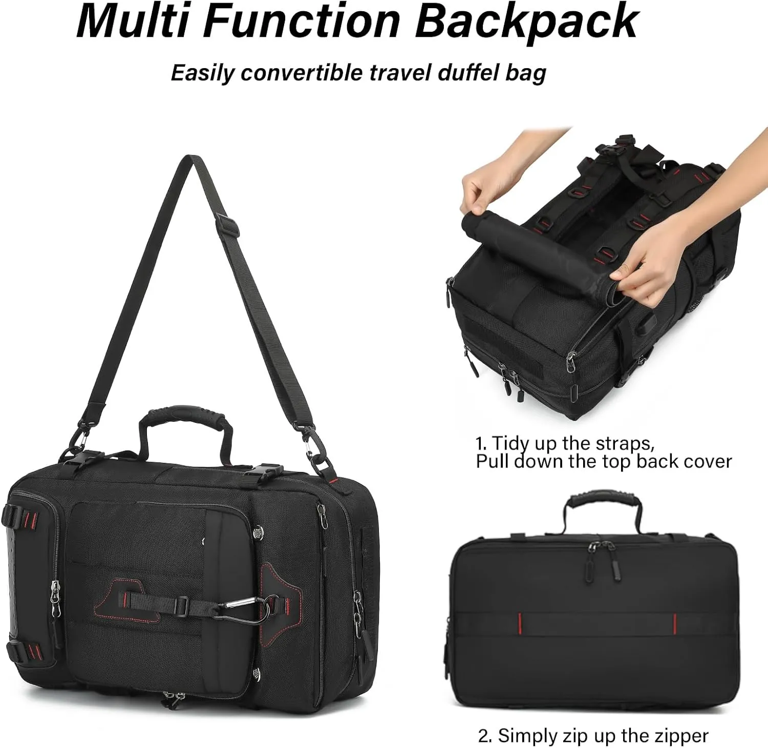 Travel Backpack for Men, 60L Large Carry on Backpack Durable Convertible Duffle Bag Fit for 17 Inch Laptop with Shoe Compartment, Wet Pocket