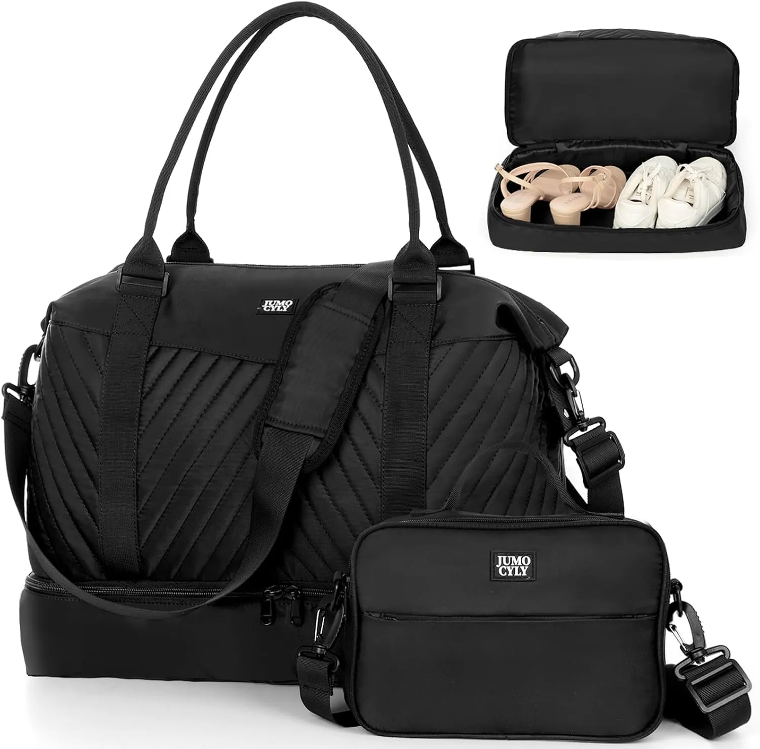 Travel Duffle Bag,Weekender Bags for Women,Gym Bag with Shoe Compartment,Overnight Carry On Bags for Airplanes,Shoulder Duffel Tote with Toiletry,Large Personal Item Travel Bag Black