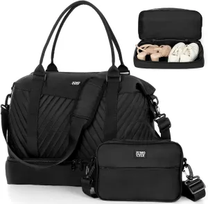 Travel Duffle Bag,Weekender Bags for Women,Gym Bag with Shoe Compartment,Overnight Carry On Bags for Airplanes,Shoulder Duffel Tote with Toiletry,Large Personal Item Travel Bag Black